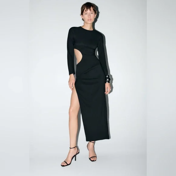 Zara Black Cut Out Long Dress ZW Collection